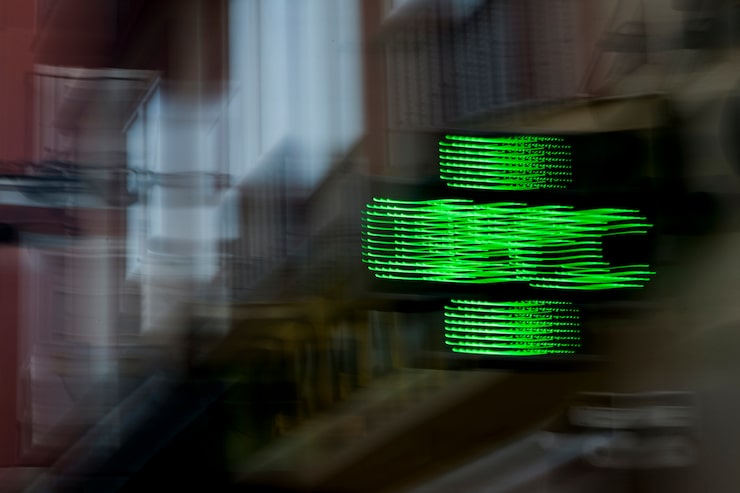 Rows of blinking servers in a dark data center