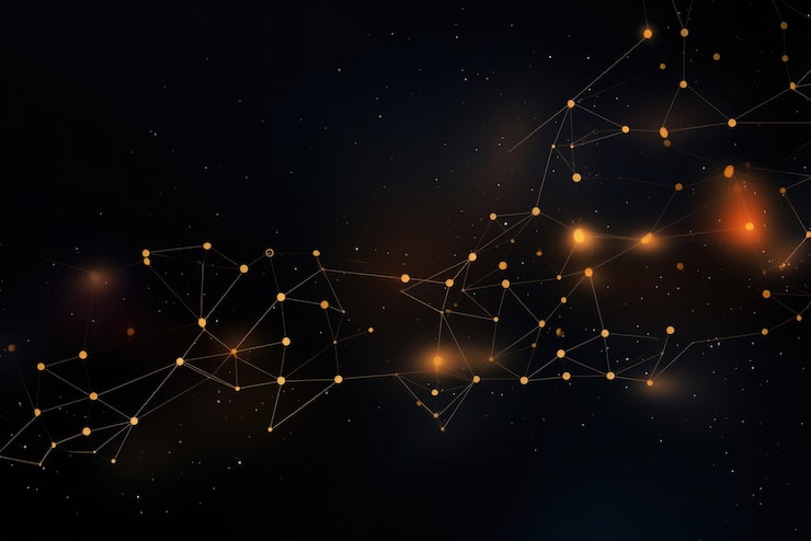 Map of the world with glowing network nodes