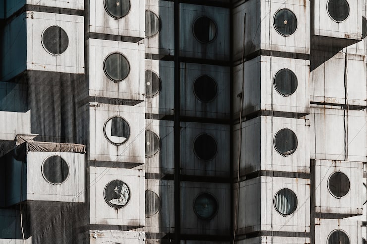 Brutalist exterior of the recording studio building in London