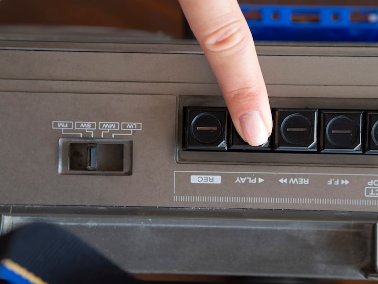 Macro shot of console faders