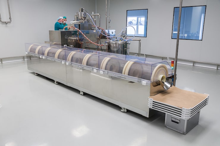 Massive hydraulic vinyl press operating