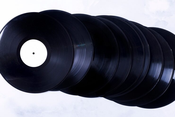 Stacks of freshly pressed vinyl records