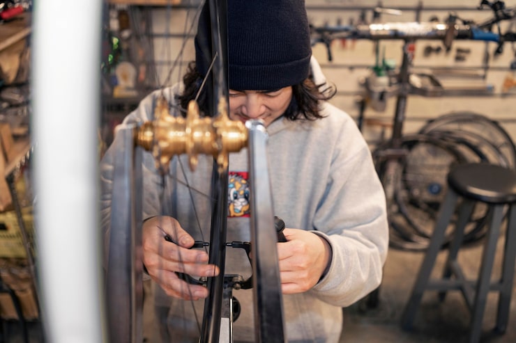 Worker pulling a metal stamper from a chemical bath