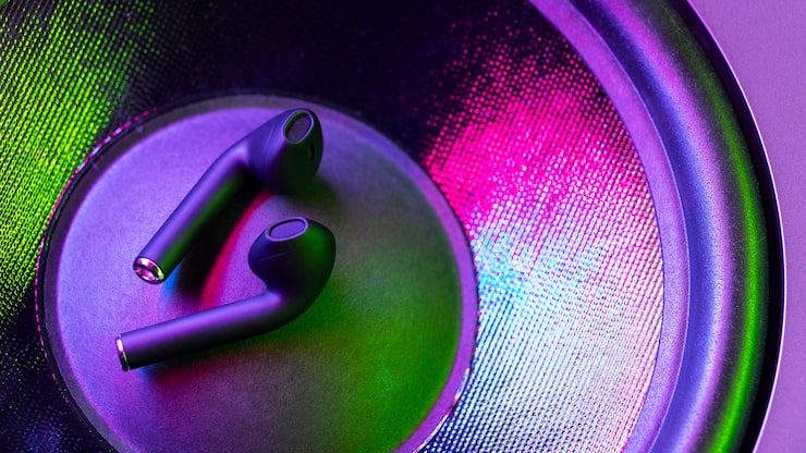 Close up of a neon splatter vinyl record spinning
