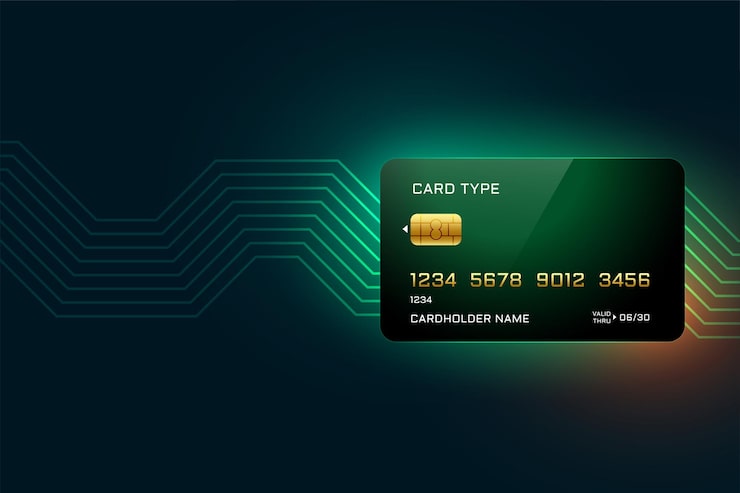 Close up of a credit card microchip